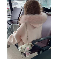 大毛領連帽毛衣開衫外套女秋冬季韓系寬松慵懶高級感軟糯針織上衣