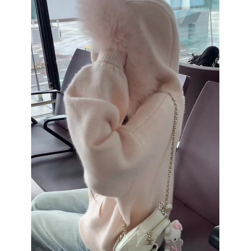 大毛領連帽毛衣開衫外套女秋冬季韓系寬松慵懶高級感軟糯針織上衣