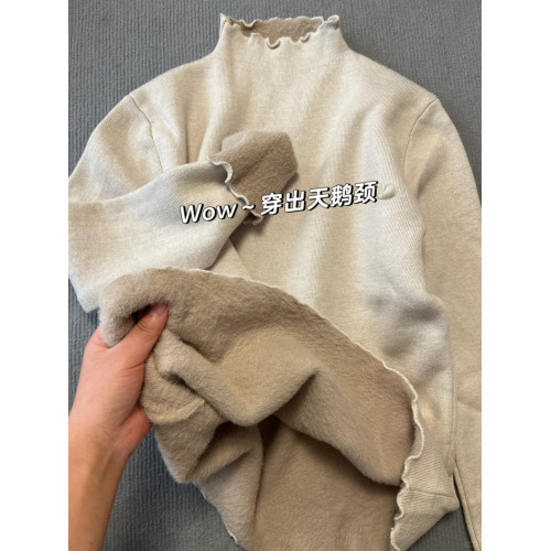 韓系半高領一體絨加厚打底衫女秋冬季木耳邊內搭保暖上衣針織毛衣