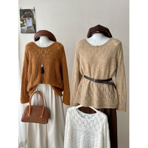 法式松弛感軟糯混羊絨毛針織罩衫女秋慵懶風溫柔外穿百搭打底上衣 法式松弛感軟糯混羊絨毛針織罩衫女秋慵懶風溫柔外穿百搭打底上衣