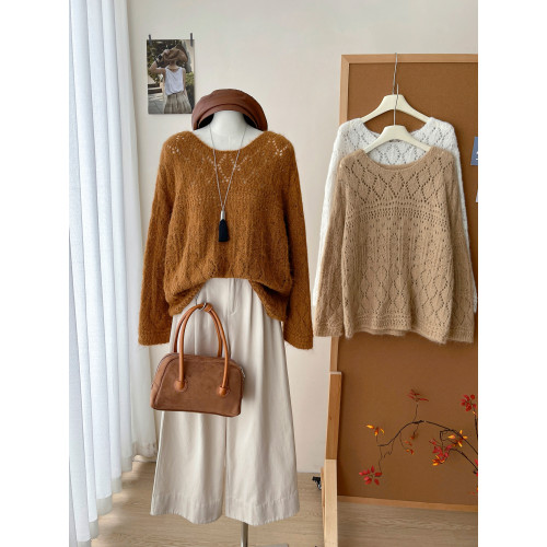 法式松弛感軟糯混羊絨毛針織罩衫女秋慵懶風溫柔外穿百搭打底上衣 法式松弛感軟糯混羊絨毛針織罩衫女秋慵懶風溫柔外穿百搭打底上衣