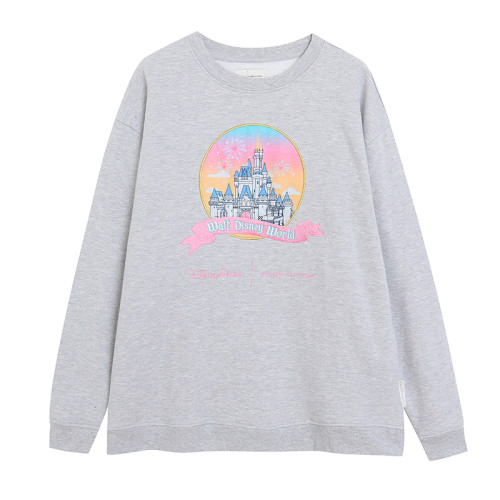 樂園款~有質感灰色卡通字母刺綉衛衣女士圓領薄絨寬松大碼上衣