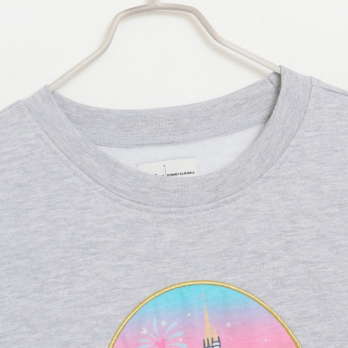 樂園款~有質感灰色卡通字母刺綉衛衣女士圓領薄絨寬松大碼上衣