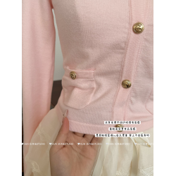 玖月伍奶油小香 25B粉色小香可拆卸娃娃領針織開衫外套早秋上衣