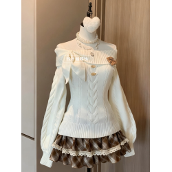 原創秋冬古早vintage毛衣奈奈風早秋學院風兔耳套頭收腰針織衫女