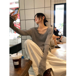 JCCC影子【毛邊肌理衫】四色毛邊竪坑條顯瘦毛邊羊毛針織打底衫