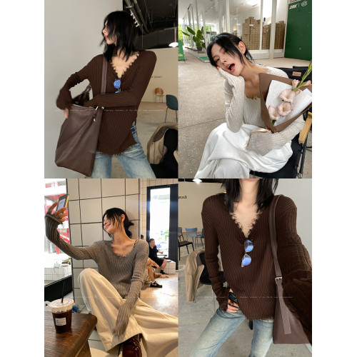 JCCC影子【毛邊肌理衫】四色毛邊竪坑條顯瘦毛邊羊毛針織打底衫