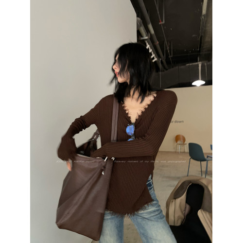 JCCC影子【毛邊肌理衫】四色毛邊竪坑條顯瘦毛邊羊毛針織打底衫