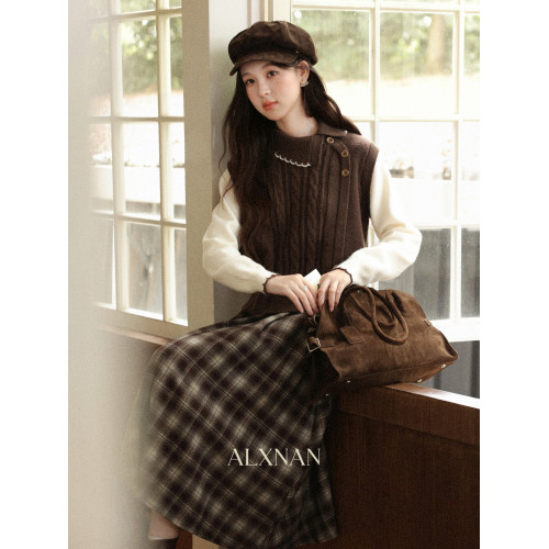 鹿向南「楓葉特調」美拉德咖色假兩件拼色長袖毛衣女秋設計感上衣 鹿向南「楓葉特調」美拉德咖色假兩件拼色長袖毛衣女秋設計感上衣