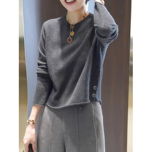 大碼胖MM秋季灰色針織衫長袖女2025新款內搭打底衫韓系漂亮小上衣