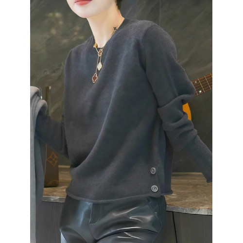 大碼胖MM秋季灰色針織衫長袖女2025新款內搭打底衫韓系漂亮小上衣