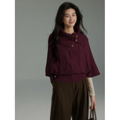 貳羊設計【憶安】慵懶復古高級感高領鬭篷針織衫女秋寬松麻花毛衣 貳羊設計【憶安】慵懶復古高級感高領鬭篷針織衫女秋寬松麻花毛衣