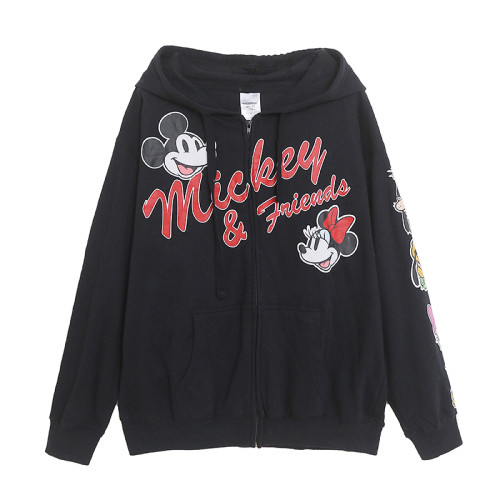 春秋季卡通字母印花連帽拉鍊衛衣女士薄絨寬松舒適帽衫外套潮 春秋季卡通字母印花連帽拉鍊衛衣女士薄絨寬松舒適帽衫外套潮