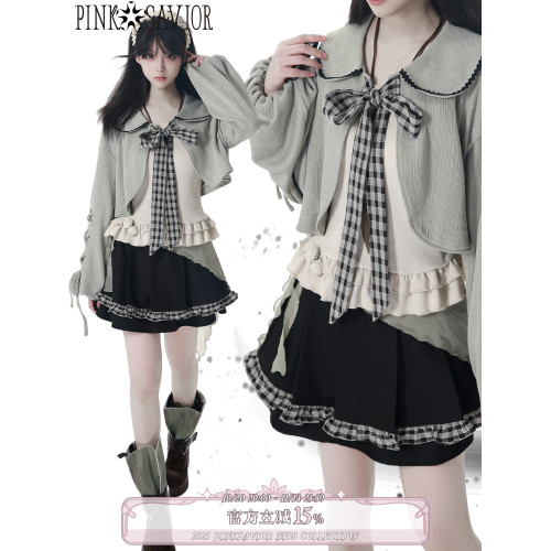 pinksavior【青提抹茶】灰綠色秋冬針織小開衫氛圍感顯瘦套裝 pinksavior【青提抹茶】灰綠色秋冬針織小開衫氛圍感顯瘦套裝