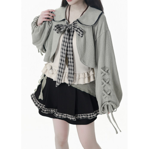 pinksavior【青提抹茶】灰綠色秋冬針織小開衫氛圍感顯瘦套裝 pinksavior【青提抹茶】灰綠色秋冬針織小開衫氛圍感顯瘦套裝