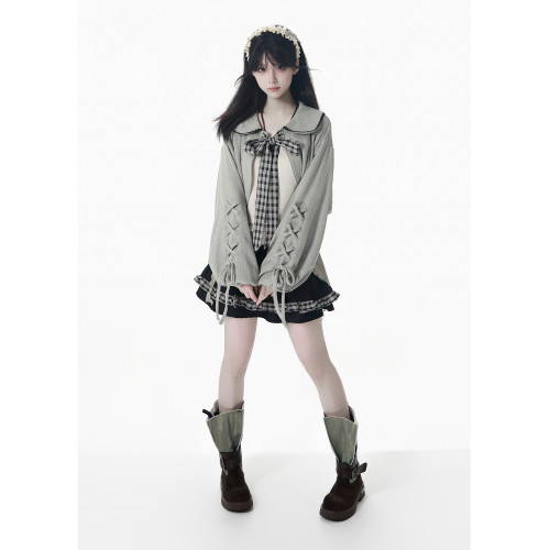 pinksavior【青提抹茶】灰綠色秋冬針織小開衫氛圍感顯瘦套裝 pinksavior【青提抹茶】灰綠色秋冬針織小開衫氛圍感顯瘦套裝