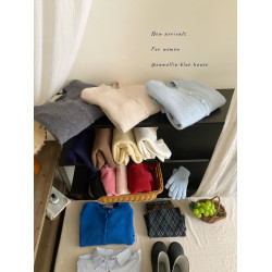 韓系圓領單排釦針織開衫女秋冬軟糯同色包釦溫柔外穿長袖毛衣外套