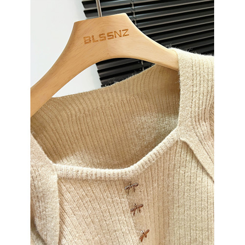 復古灰色蝴蝶結方領針織衫毛衣女秋冬季修身打底衫女內搭針織上衣