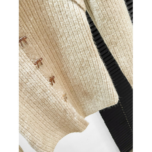 復古灰色蝴蝶結方領針織衫毛衣女秋冬季修身打底衫女內搭針織上衣