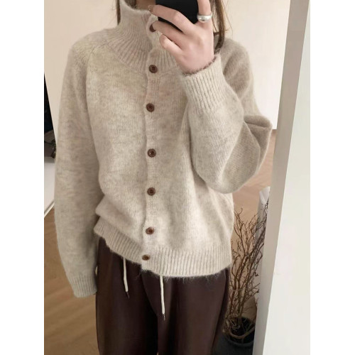 高級感立領針織開衫外套上衣女秋冬軟糯灰色內搭高領慵懶外穿毛衣 高級感立領針織開衫外套上衣女秋冬軟糯灰色內搭高領慵懶外穿毛衣