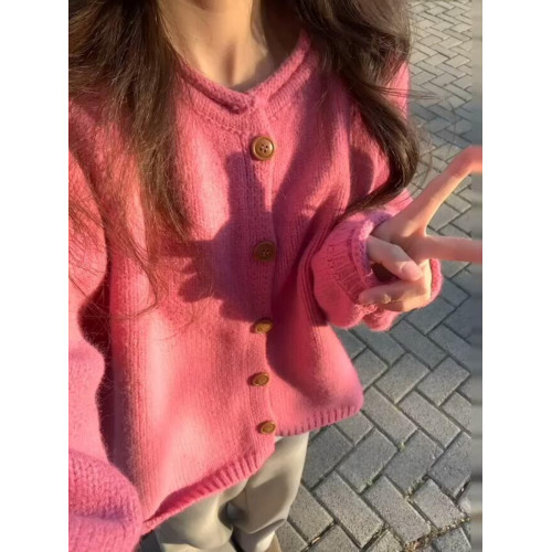 韓系chic軟糯氣質開春上衣女寬松慵懶風別致穿搭針織開衫毛衣外套