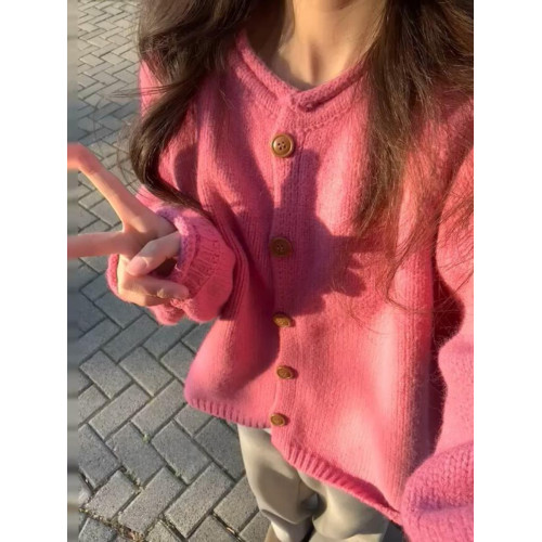 韓系chic軟糯氣質開春上衣女寬松慵懶風別致穿搭針織開衫毛衣外套