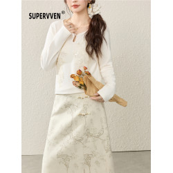 超級文 長風萬裡刺綉花邊軟糯國風針織小衫