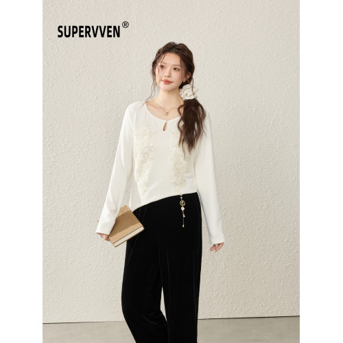 超級文 長風萬裡刺綉花邊軟糯國風針織小衫