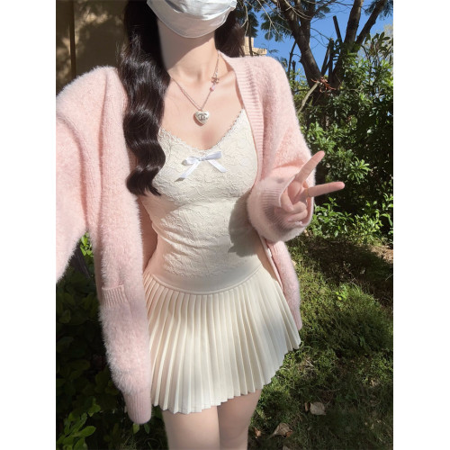 Bluee33 超溫柔!慵懶風粉色V領貂毛加厚寬松外套針織毛衣女開衫 Bluee33 超溫柔!慵懶風粉色V領貂毛加厚寬松外套針織毛衣女開衫