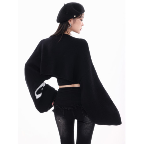 ABWLR潮流速遞-原創韓式蝙蝠袖毛針織衫女寬松百搭字母設計感毛衣 ABWLR潮流速遞-原創韓式蝙蝠袖毛針織衫女寬松百搭字母設計感毛衣