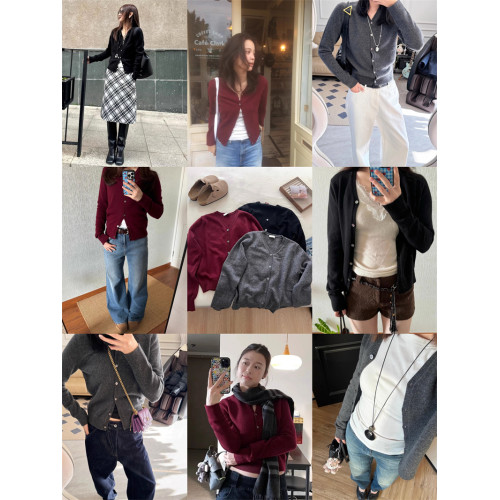 歐陽娜娜同款@at貴牌平替 經典基礎V領修身羊毛針織開衫毛衣外套