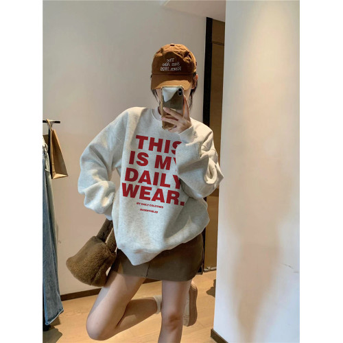 灰色純棉圓領無帽衛衣女2025新款爆款春秋寬松小衆設計感加絨上衣 灰色純棉圓領無帽衛衣女2025新款爆款春秋寬松小衆設計感加絨上衣