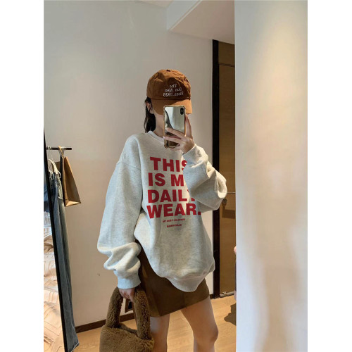 灰色純棉圓領無帽衛衣女2025新款爆款春秋寬松小衆設計感加絨上衣 灰色純棉圓領無帽衛衣女2025新款爆款春秋寬松小衆設計感加絨上衣