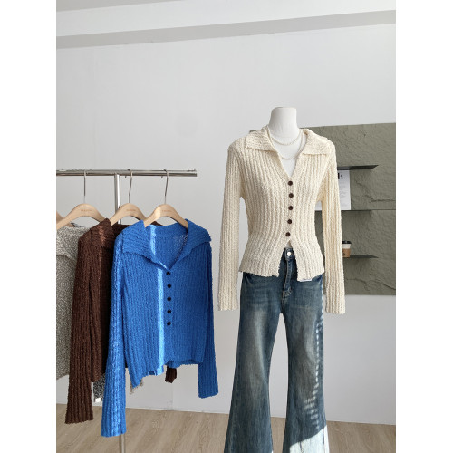 2025年秋季新款韓版時髦百搭簡約通勤翻領針織開衫修身顯瘦上衣女 2025年秋季新款韓版時髦百搭簡約通勤翻領針織開衫修身顯瘦上衣女