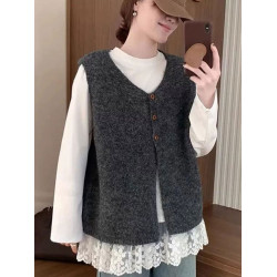 慵懶風V領針織馬甲女韓系百搭曡穿寬松無袖背心高級感毛衣外套