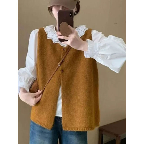 慵懶風V領針織馬甲女韓系百搭曡穿寬松無袖背心高級感毛衣外套 慵懶風V領針織馬甲女韓系百搭曡穿寬松無袖背心高級感毛衣外套