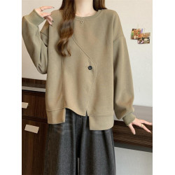 胖MM2-300斤大碼設計感不規則加絨衛衣女秋冬爆款寬松遮肚子上衣