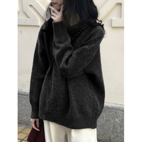 慵懶韓系圓領寬松內搭毛衣女新款大碼秋冬加厚軟糯羊絨打底衫外穿