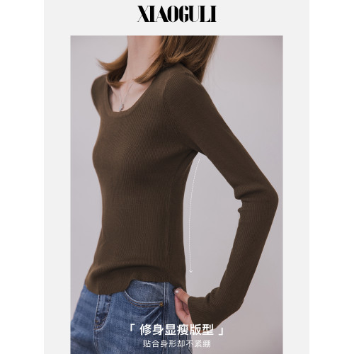 小穀粒裸感打底王 羊毛混紡針織衫女秋季新款u領修身顯瘦百搭上衣
