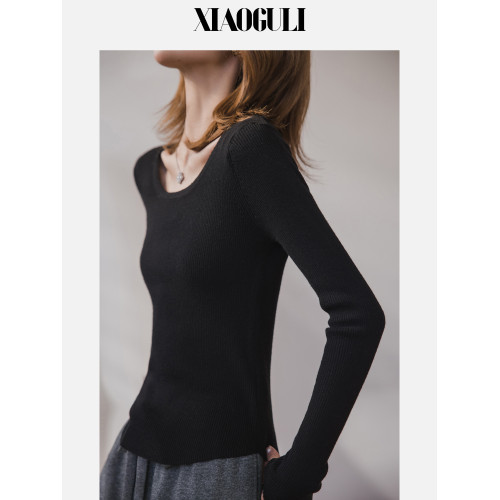 小穀粒裸感打底王 羊毛混紡針織衫女秋季新款u領修身顯瘦百搭上衣