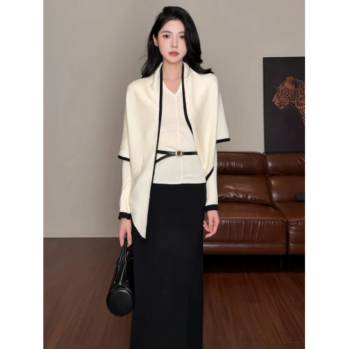 巨好看的韓系穿搭設計感三角披肩+V領打底針織衫兩件套女2025秋冬