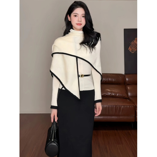 巨好看的韓系穿搭設計感三角披肩+V領打底針織衫兩件套女2025秋冬