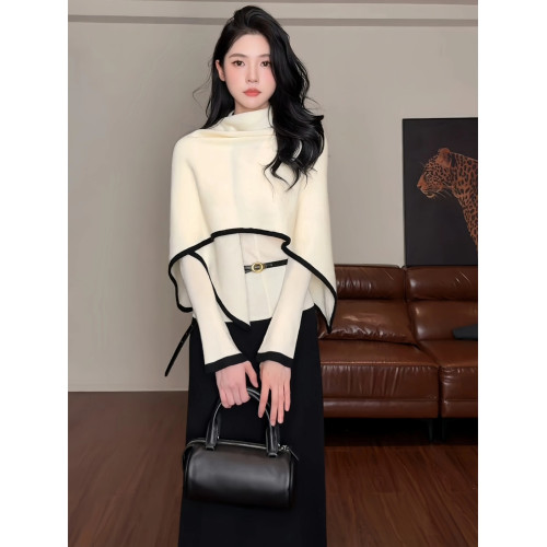 巨好看的韓系穿搭設計感三角披肩+V領打底針織衫兩件套女2025秋冬