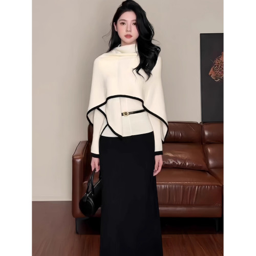 巨好看的韓系穿搭設計感三角披肩+V領打底針織衫兩件套女2025秋冬