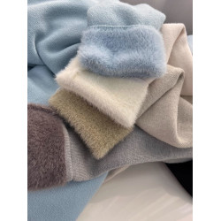 半高領軟糯加絨毛衣打底衫女秋冬加厚一體絨溫柔純色針織保暖上衣