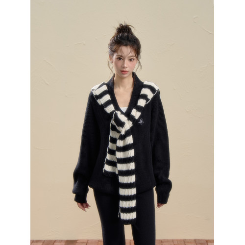 iNSLiiSA休閒寬松針織毛衣套裝女韓系撞色披肩秋季微喇長褲兩件套