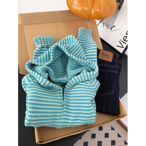 復古慵懶風條紋撞色連帽毛衣外套女秋冬顯白氣質軟糯拉鍊開衫上衣 復古慵懶風條紋撞色連帽毛衣外套女秋冬顯白氣質軟糯拉鍊開衫上衣