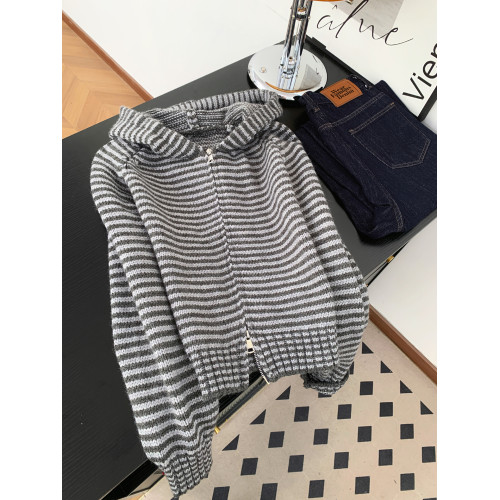 復古慵懶風條紋撞色連帽毛衣外套女秋冬顯白氣質軟糯拉鍊開衫上衣 復古慵懶風條紋撞色連帽毛衣外套女秋冬顯白氣質軟糯拉鍊開衫上衣