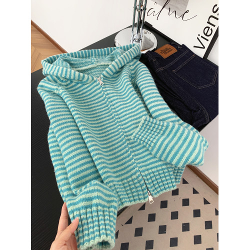 復古慵懶風條紋撞色連帽毛衣外套女秋冬顯白氣質軟糯拉鍊開衫上衣 復古慵懶風條紋撞色連帽毛衣外套女秋冬顯白氣質軟糯拉鍊開衫上衣