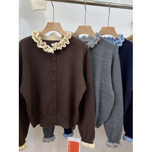 小個子木耳花邊拼接軟糯毛衣開衫女秋冬新款顯瘦針織外套打底上衣 小個子木耳花邊拼接軟糯毛衣開衫女秋冬新款顯瘦針織外套打底上衣